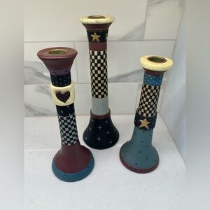 Vintage Williraye Studio Colorful Checkered American Candle Holders